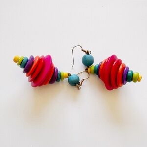 A pair of colorful, ethnic-style earrings, 3.2 inches.